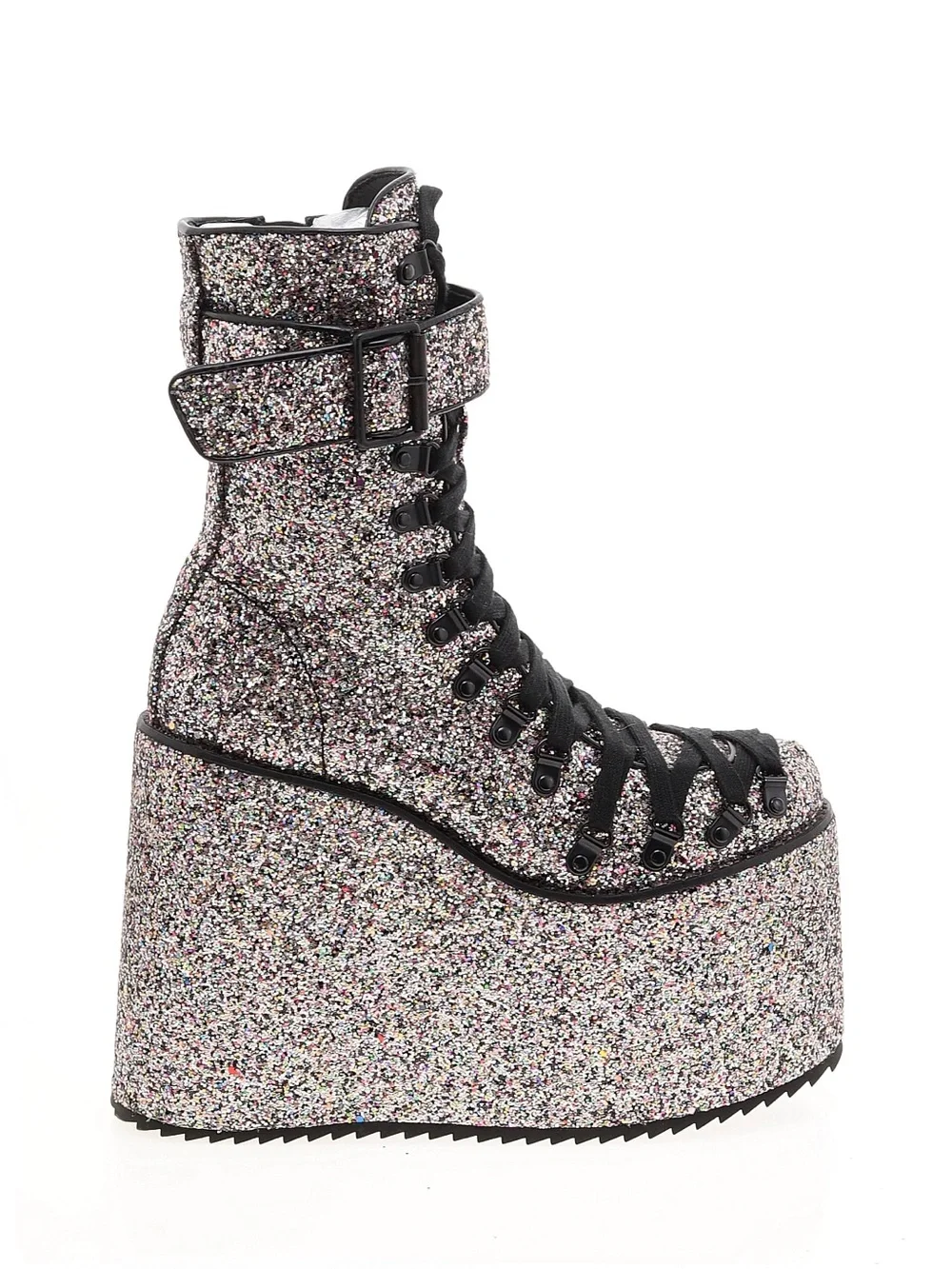 Glitter Platform Lace-Up Ankle Boots - Multicolor
